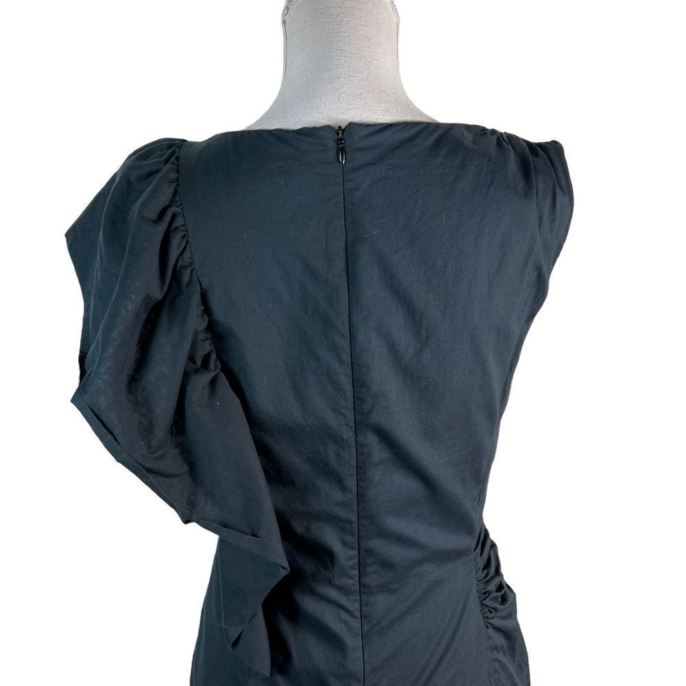 Dries Van Noten Navy Blue Ruffle Shoulder Cotten Sheath - Picture 6 of 14